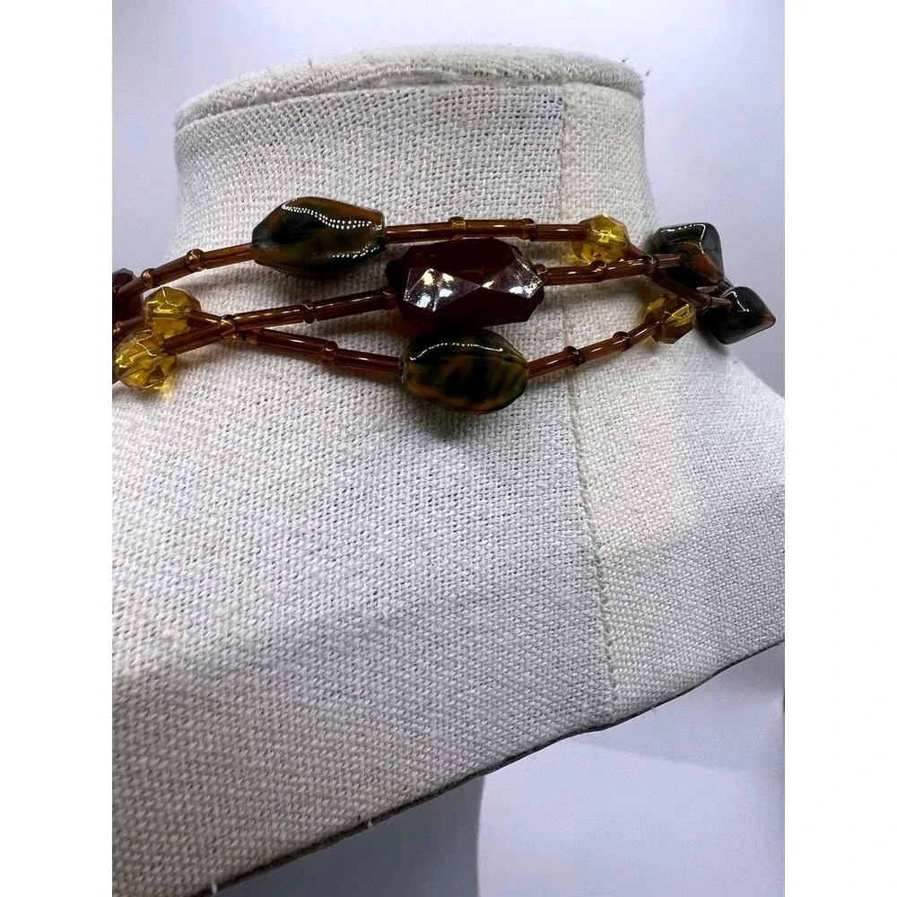 Glass‎ Stone Necklace Beaded Green Amber70